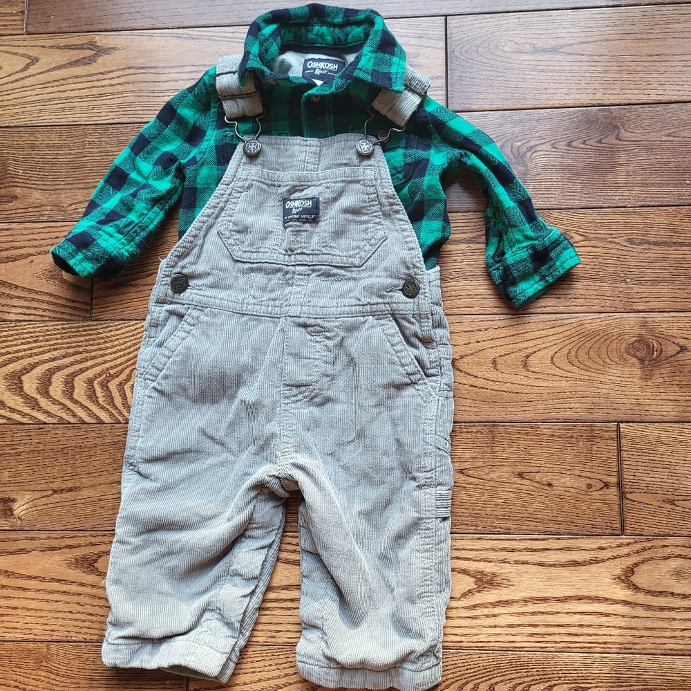 OshKosh Plaid and Overalls Outfit